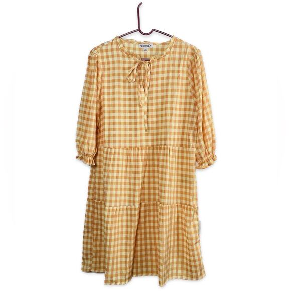 Nanette Lepore Gingham Tie Neck Keyhole 3/4 Sleeve Dress Cottage mini tiered π» - Picture 2 of 10
